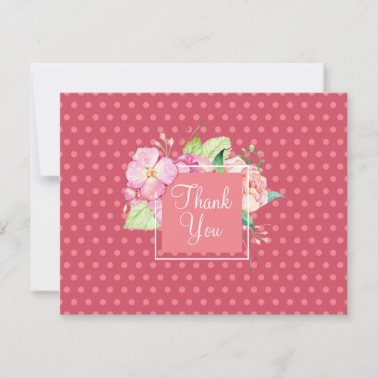 Blank Terug Bedankt Roze Stippen & Koraal Bloemen Notitiekaartje (Voorkant)
