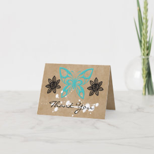 Blank Turquoise Butterfly & Floral - Hartelijk dan Bedankkaart