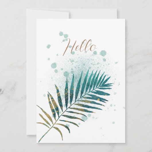Blank Turquoise en Gold Tropical Leaf Aankondiging (Voorkant)