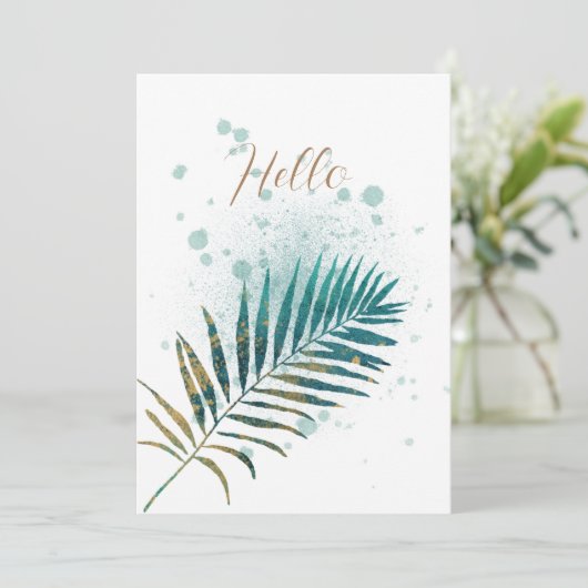 Blank Turquoise en Gold Tropical Leaf Aankondiging (Staand voorkant)
