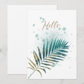 Blank Turquoise en Gold Tropical Leaf Aankondiging (Voorkant / Achterkant)