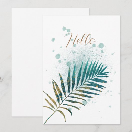 Blank Turquoise en Gold Tropical Leaf Aankondiging (Voorkant / Achterkant)