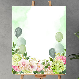 Blank voeg je eigen groene hortensia roze bloemetj poster