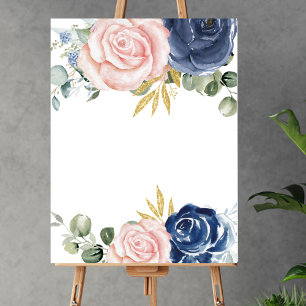Blank voeg je eigen marineblauw blush roze bloemen poster