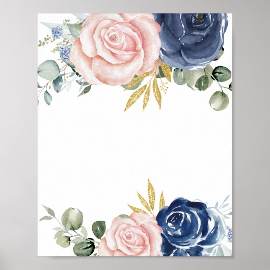 Blank voeg je eigen marineblauw blush roze bloemen poster (Voorkant)