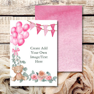 Blank Voeg je eigen Oh Baby Meisje Ballon Eucalypt Kaart