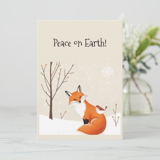 Blank Vrede Aarde Minimalistische Vos Vogel Dier Kaart (Staand voorkant)