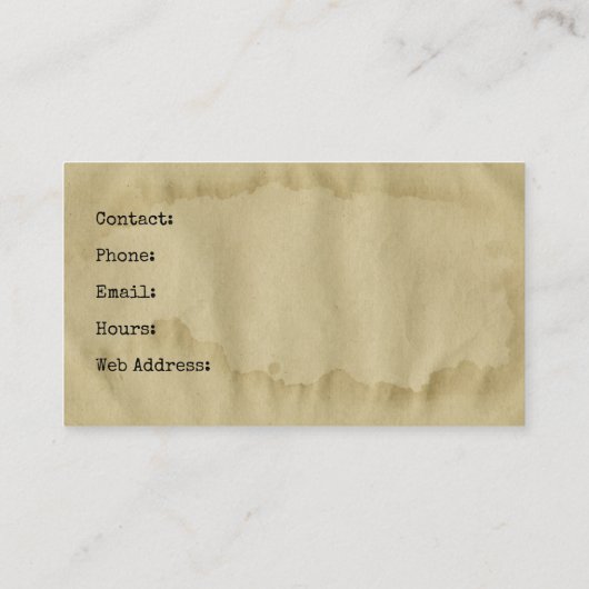 Blank  Water Gevlekt Oud Papier Overstromingswater Visitekaartje (Achterkant)