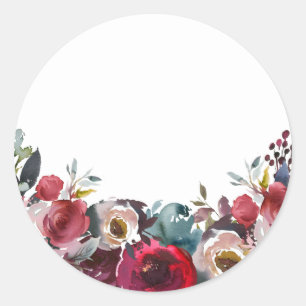 BLANK Waterverf Bloemen Bourgondië bruiloft Ronde Sticker