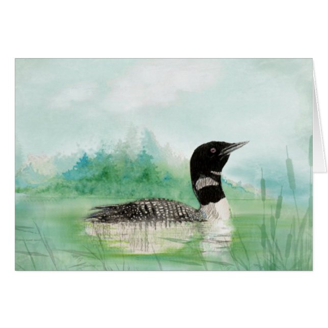 Blank Waterverf Loon Bird Natuur Art (Voorkant Horizontaal)