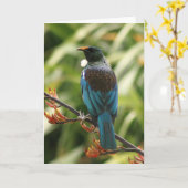Blank Wenskaart: NZ Tui Bird Kaart (Gele Bloem)