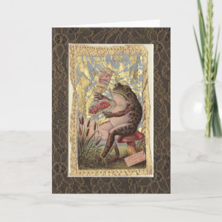 Blank Wenskaart Victoriaans Collage Frog Flowers Kaart