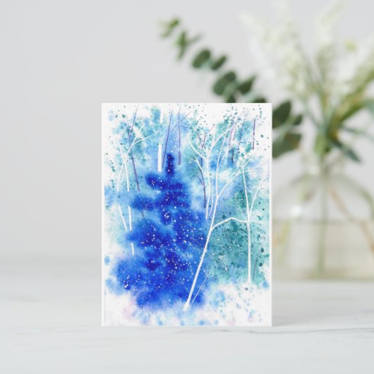 Blank Winter Woodland Waterverf Art Feestdagenkaart (Staand voorkant)