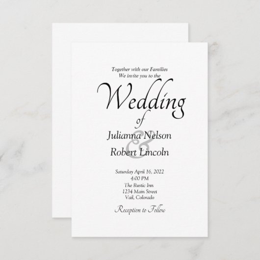 Blank wit aangepaste bruiloft uitnodiging (Voorkant / Achterkant)