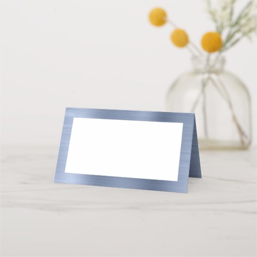 Blank Wit en Metallic Stofblauw Plaatskaartje (Voorkant)