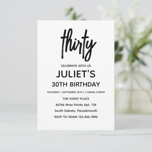 Blank wit minimalist 30e verjaardag kaart (Staand voorkant)