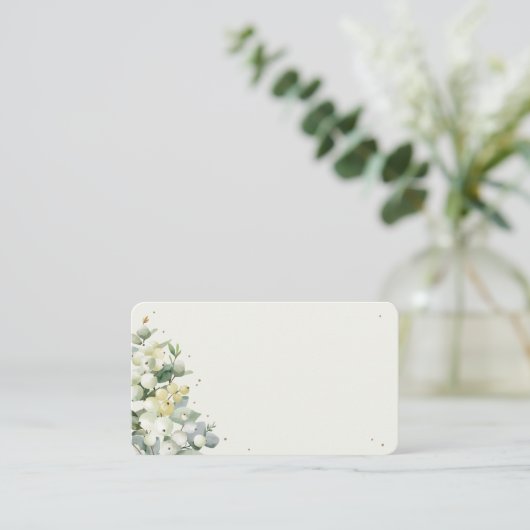 Blank zwart/crème sneeuwbes + eucalyptus bruiloft plaatskaartje (Staand voorkant)