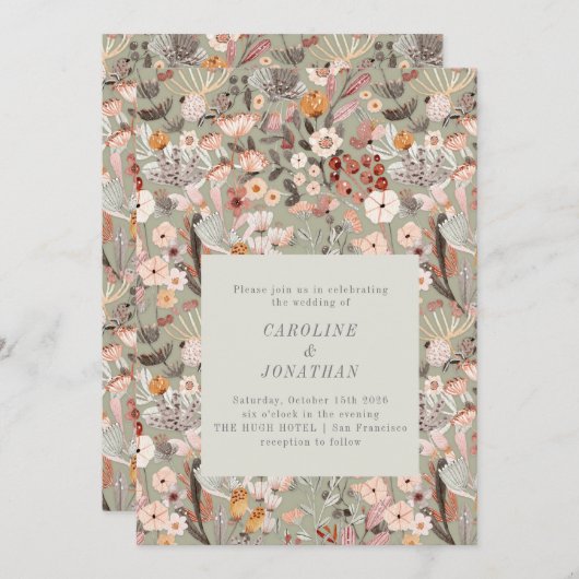 Blanke boho Wedding Kaart (Voorkant / Achterkant)