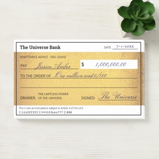 Blanke Cheque Goud Wet van Aantrekking Overvloed Post-it® Notes (Kantoor)