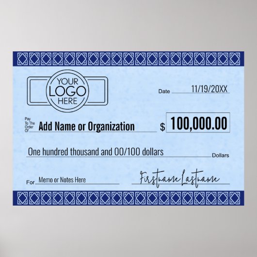 Blanke cheque voor sweepstakes & awards BLUE ART D Poster (Voorkant)