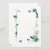 Blanke kaart -blauw groen bloemmotief en vlindermo (Voorkant / Achterkant)