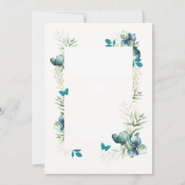 Blanke kaart -blauw groene bloem- en vlindermotief