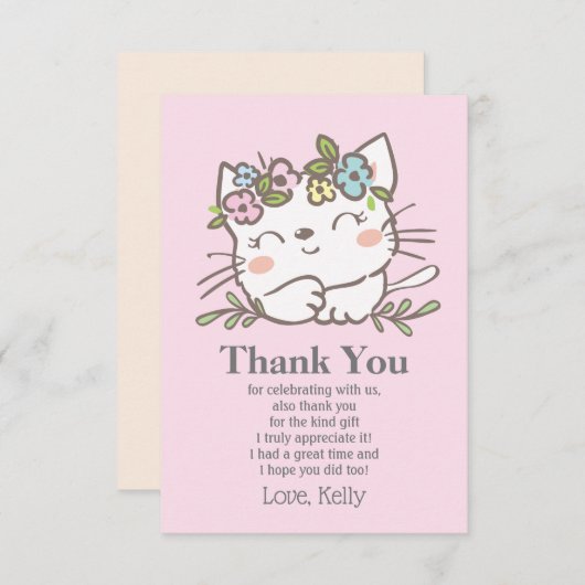 blanke katje, kitten, dieren bedankt je kaart (Voorkant / Achterkant)