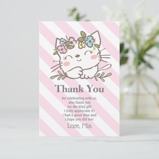 blanke katje, kitten, dieren bedankt je kaart (Staand voorkant)