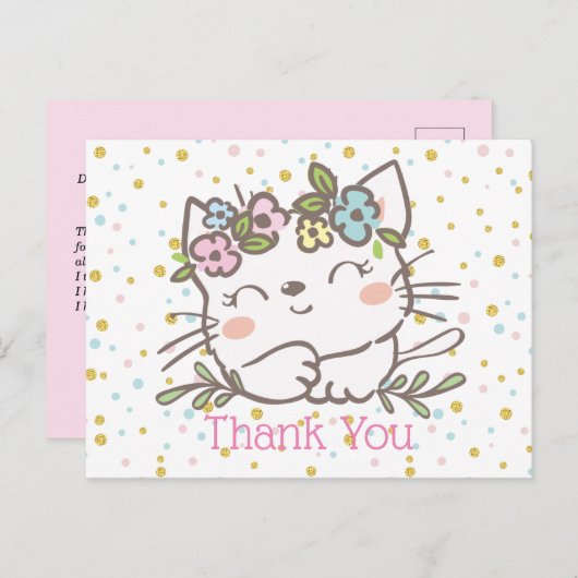 blanke katje, kitten, dieren bedankt je kaart (Voorkant / Achterkant)