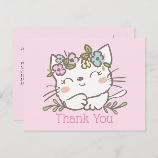 blanke katje, kitten, dieren bedankt je kaart (Voorkant / Achterkant)