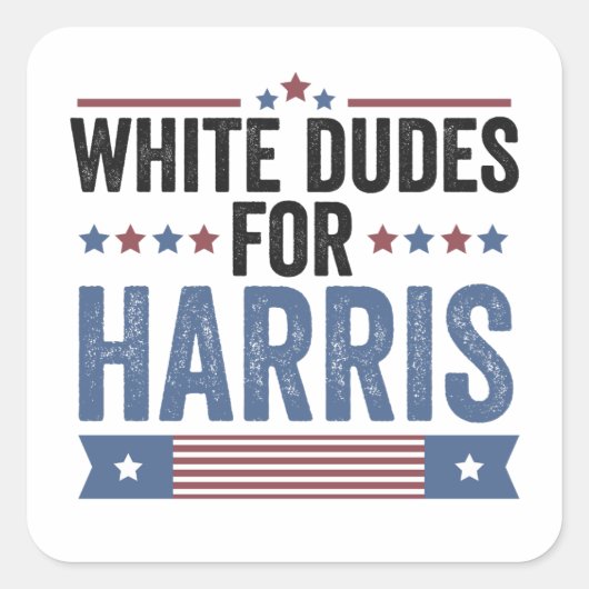 Blanke Kerels Voor Harris Steun President Kamala Vierkante Sticker (Voorkant)
