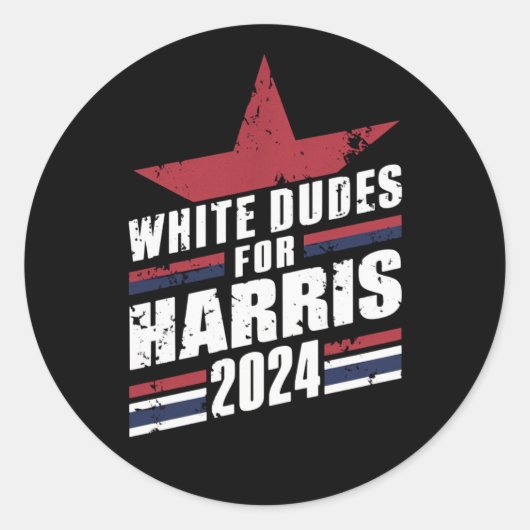 Blanke Kerels Voor Kamala Harris 2024 Ronde Sticker (Voorkant)