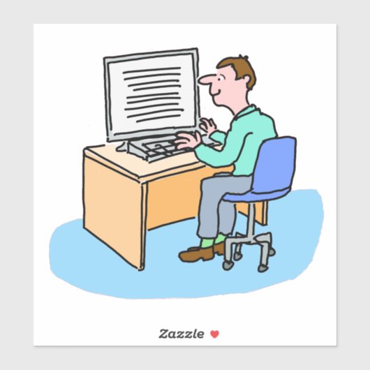 Blanke man die aan een computer werkt sticker (Vel)