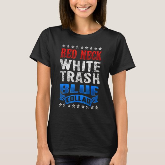 Blanke Troep Blauw Boord Rode Nek T-shirt (Voorkant)