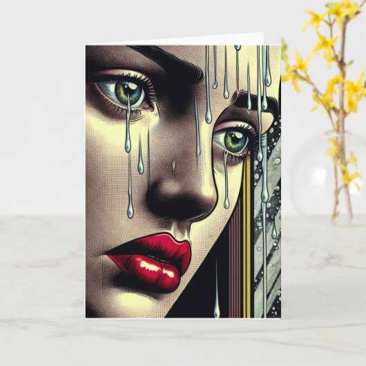  blanke vrouw huilt in de regen kaart (Gele Bloem)