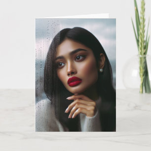 blanke vrouw huilt in de regen kaart