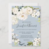 Blanke Waterverf Floral op Dusty Blue Wedding Kaart (Voorkant)