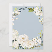 Blanke Waterverf Floral op Dusty Blue Wedding Kaart (Achterkant)