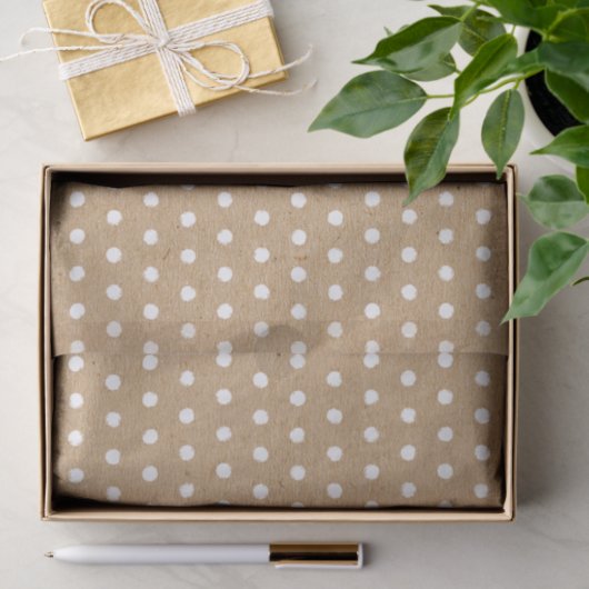 Blanke witte pokadots op Faux Brown Kraft Tissuepapier (Geschenk)