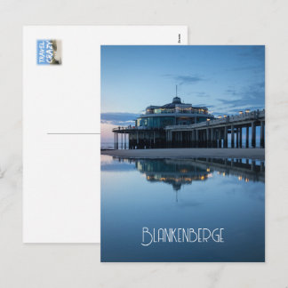 Blankenberge Pier Reflecties tijdens Blauwe Uur Feestdagenkaart