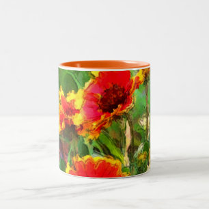 Blanket Flower Daisies Waterverf Art Tweekleurige Koffiemok