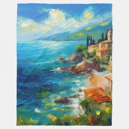 Blanket Mediterraan Strand Kust Italië Kunst Fleece Deken (Voorkant)