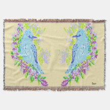 Blanket met dunne/blauwe vogels