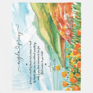 Blanket met oceaan, blauwe hemel en bloemen fleece deken