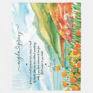 Blanket met oceaan, blauwe hemel en bloemen fleece deken