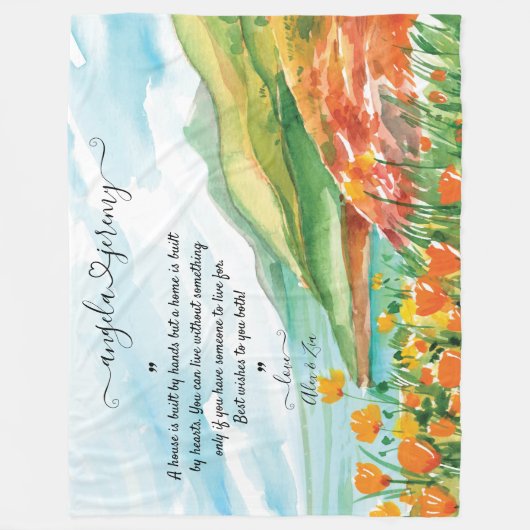 Blanket met oceaan, blauwe hemel en bloemen fleece deken (Voorkant)