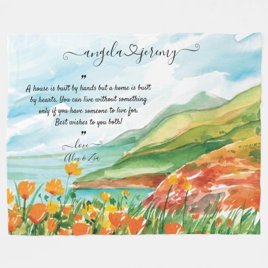 Blanket met oceaan, blauwe hemel en bloemen fleece deken (Voorkant (Horizontaal))