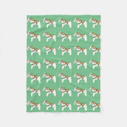 Blanket met White Dala Horses Fleece Deken (Voorkant)