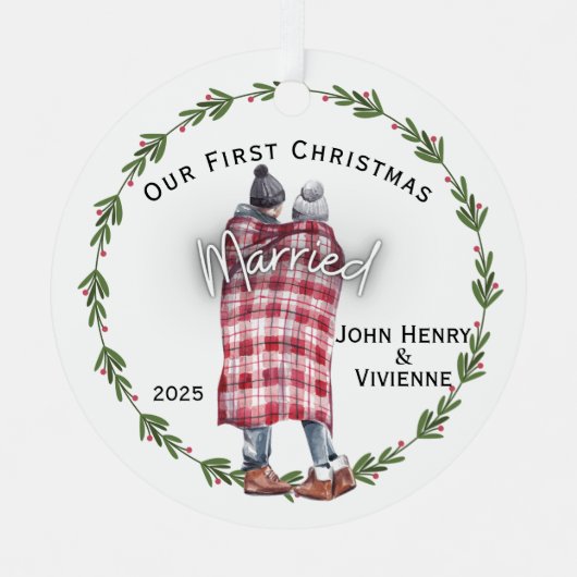 Blanket paar onze eerste kerst getrouwd metalen ornament (Voorkant)