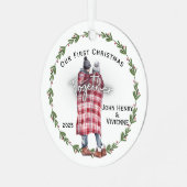 Blanket paar onze eerste kerst samen metalen ornament (Voorkant links)